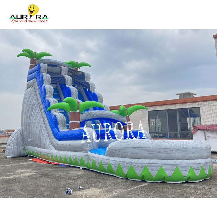 Blue And Gray Outdoor Inflatable Slide Combo Dengan Bounce House Untuk Anak-anak