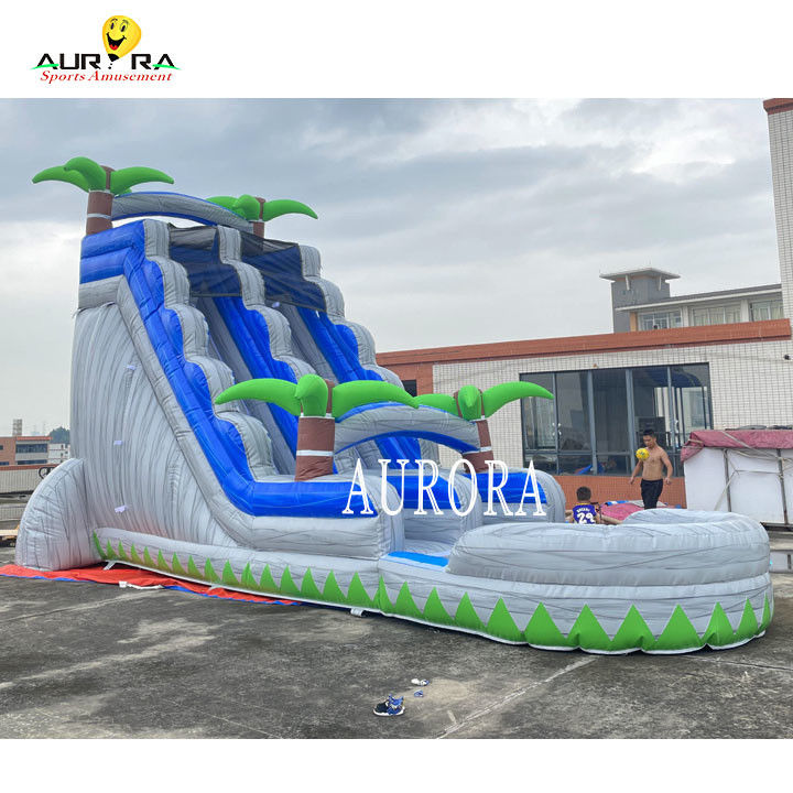 Blue And Gray Outdoor Inflatable Slide Combo Dengan Bounce House Untuk Anak-anak
