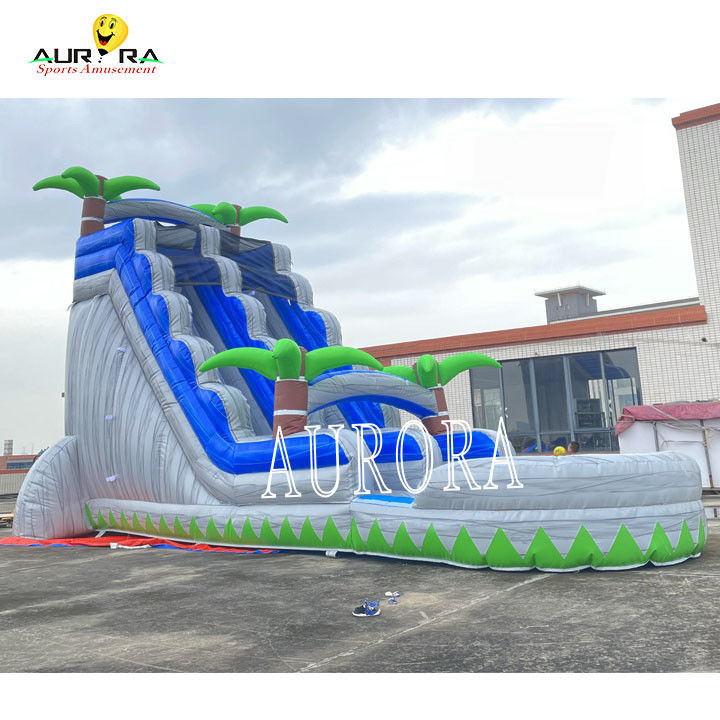 Blue And Gray Outdoor Inflatable Slide Combo Dengan Bounce House Untuk Anak-anak