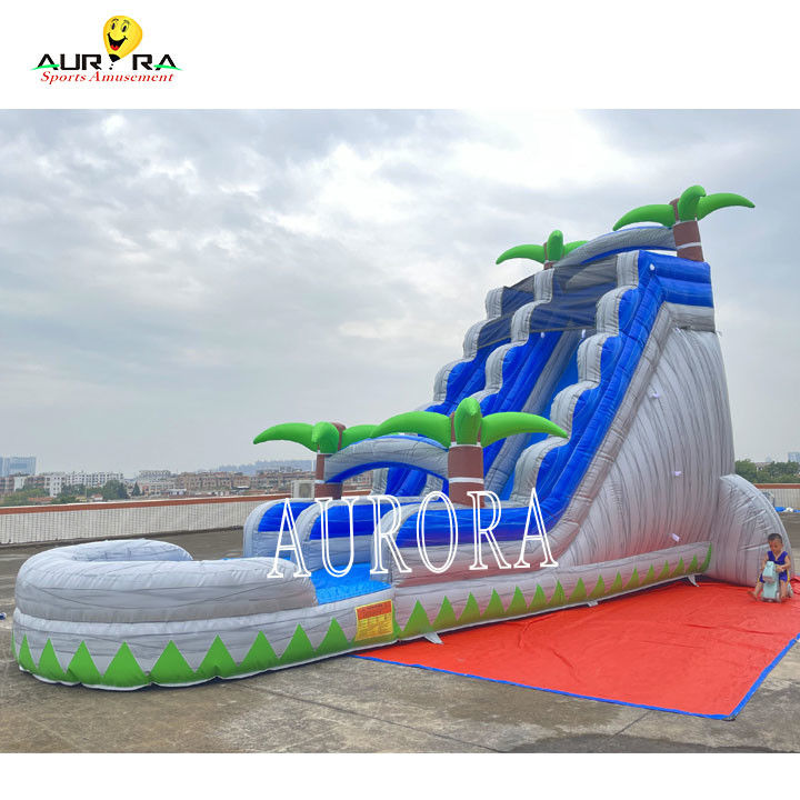Blue And Gray Outdoor Inflatable Slide Combo Dengan Bounce House Untuk Anak-anak