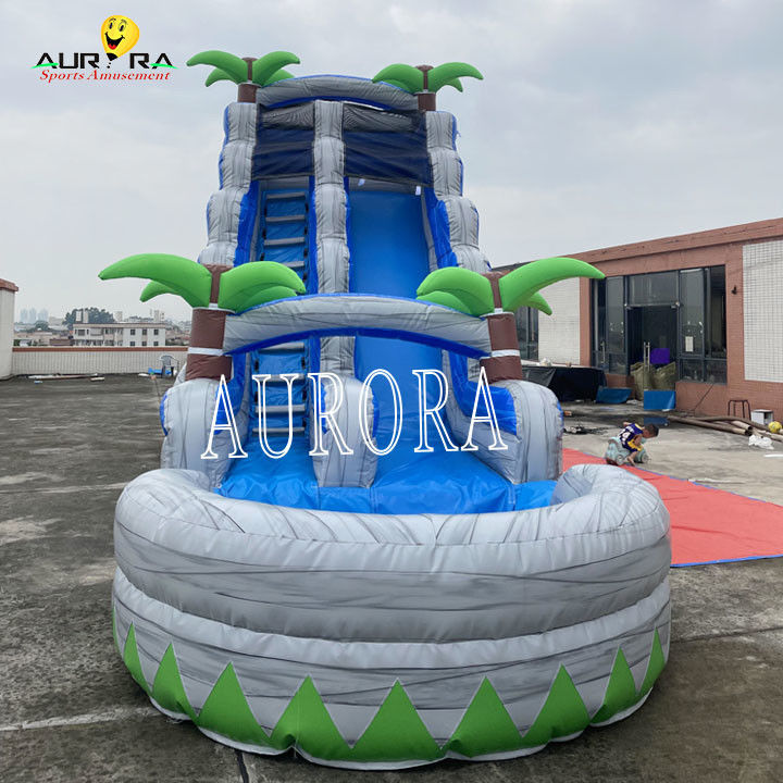 Blue And Gray Outdoor Inflatable Slide Combo Dengan Bounce House Untuk Anak-anak