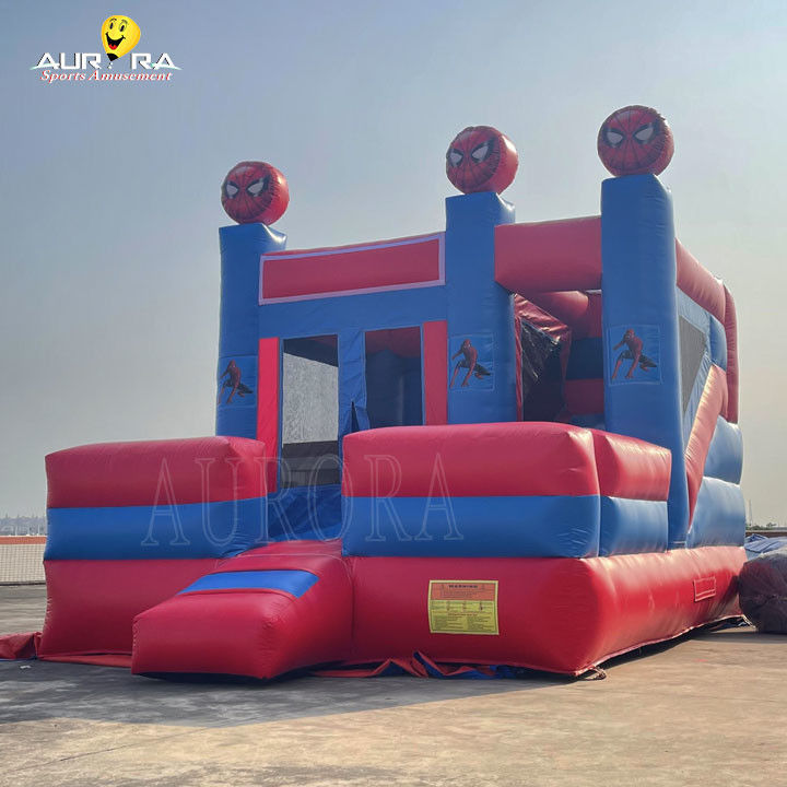 Spider Man Tema Warna Inflatable Bouncy Castle Bouncer Combo Disesuaikan
