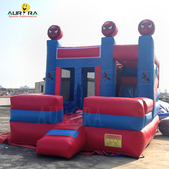 Spider Man Tema Warna Inflatable Bouncy Castle Bouncer Combo Disesuaikan