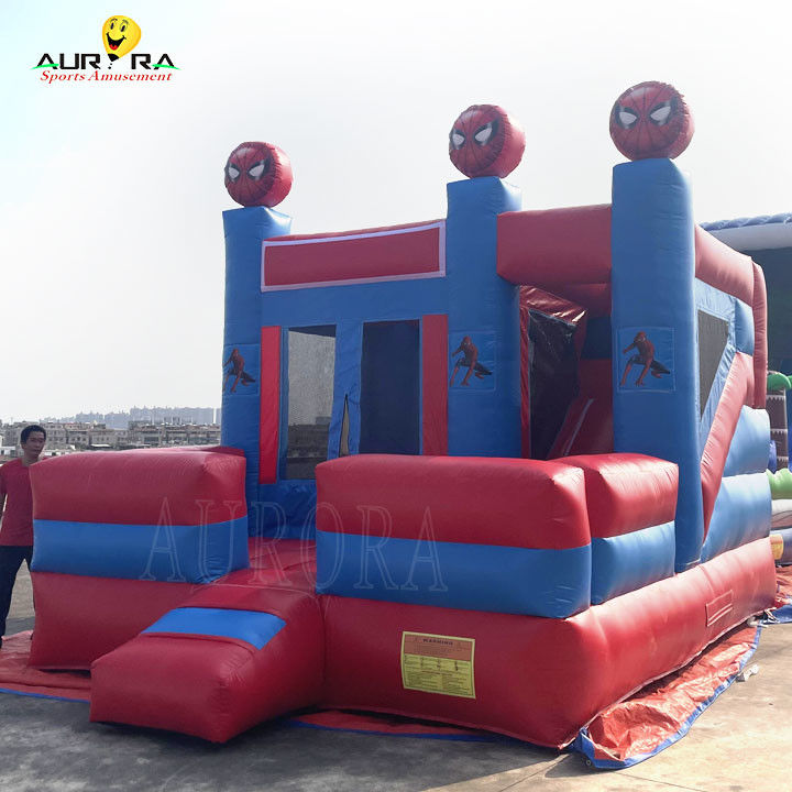 Spider Man Tema Warna Inflatable Bouncy Castle Bouncer Combo Disesuaikan