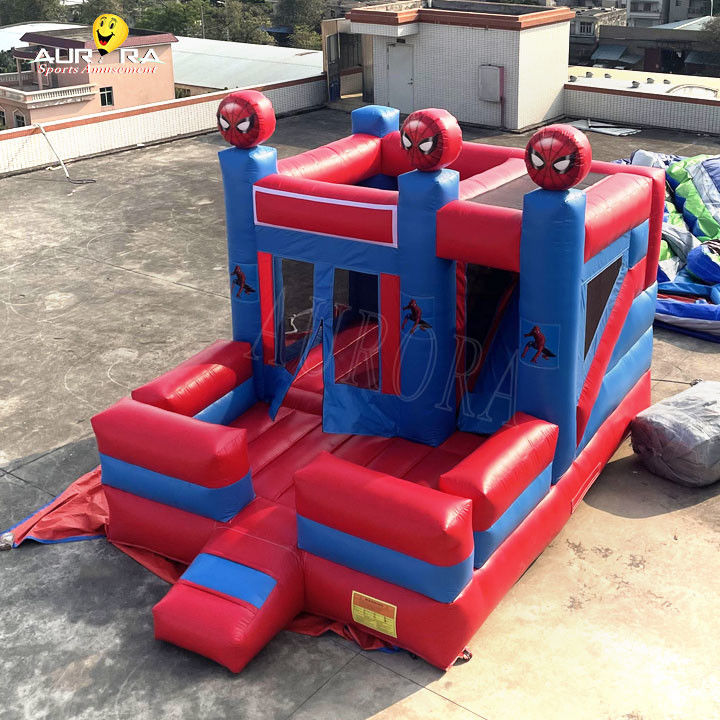Spider Man Tema Warna Inflatable Bouncy Castle Bouncer Combo Disesuaikan