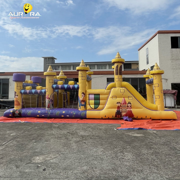 Kursus rintangan komersial yang bisa diembun dengan slide tahan air warna kuning ungu