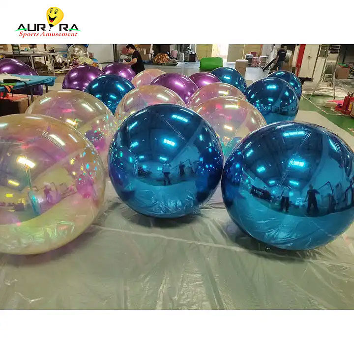 Giant Silver Inflatable Mirror Ball PVC Untuk Dekorasi Pernikahan Natal
