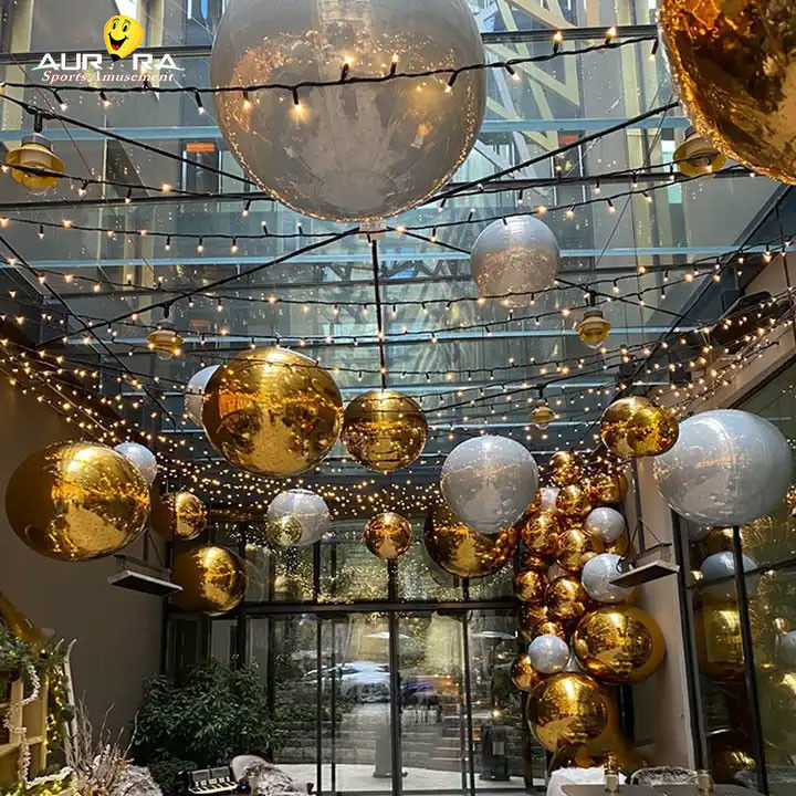 Giant Silver Inflatable Mirror Ball PVC Untuk Dekorasi Pernikahan Natal