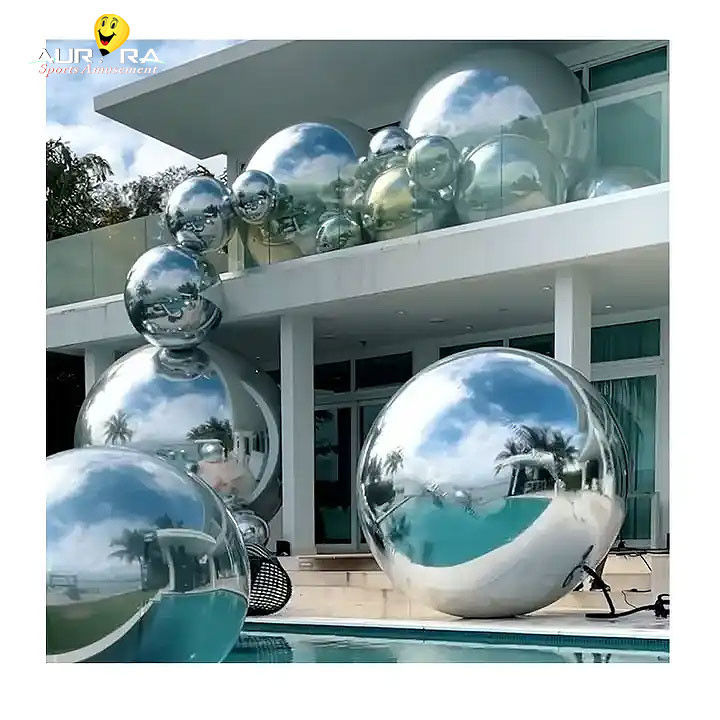 Pink PVC Inflatable Mirror Ball Dekorasi Acara Balon Besar Berkilau