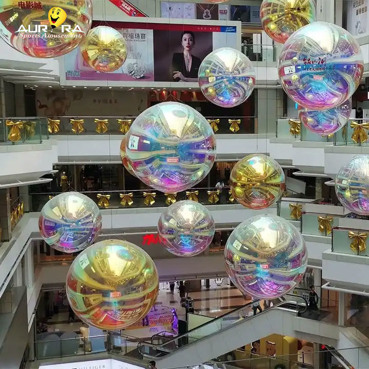 Pink PVC Inflatable Mirror Ball Dekorasi Acara Balon Besar Berkilau