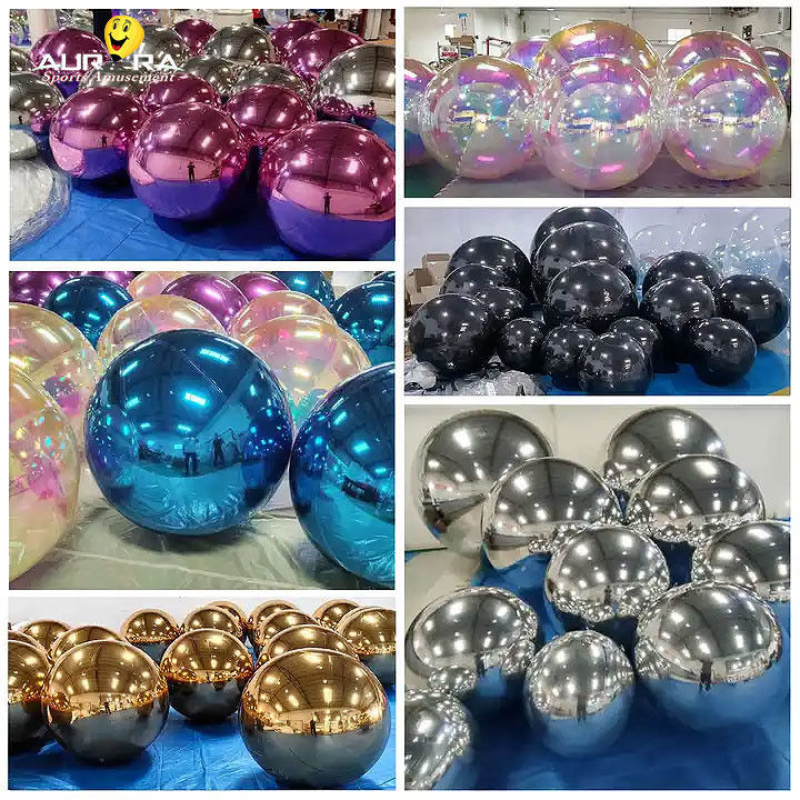 Pink PVC Inflatable Mirror Ball Dekorasi Acara Balon Besar Berkilau