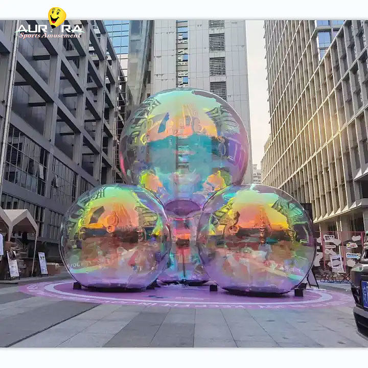 Customized Giant Inflatable Mirror Ball PVC Untuk Pesta Dekorasi Merah Biru Kuning
