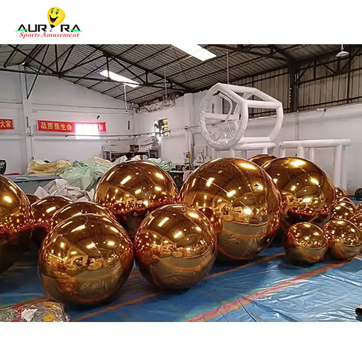 Customized Giant Inflatable Mirror Ball PVC Untuk Pesta Dekorasi Merah Biru Kuning