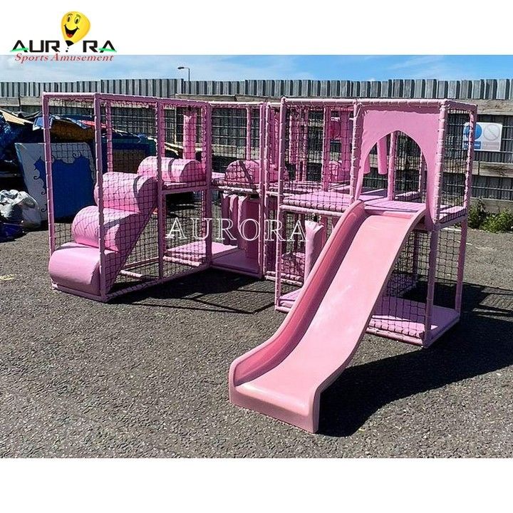 Slide Trampolin Taman Soft Play Hutan Anak-anak Outdoor Pastel Pink Dijual