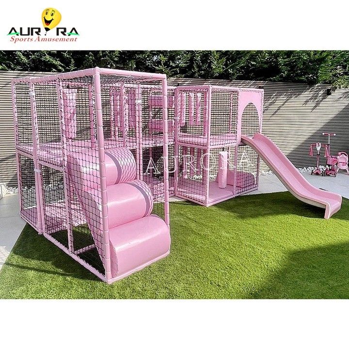 Slide Trampolin Taman Soft Play Hutan Anak-anak Outdoor Pastel Pink Dijual