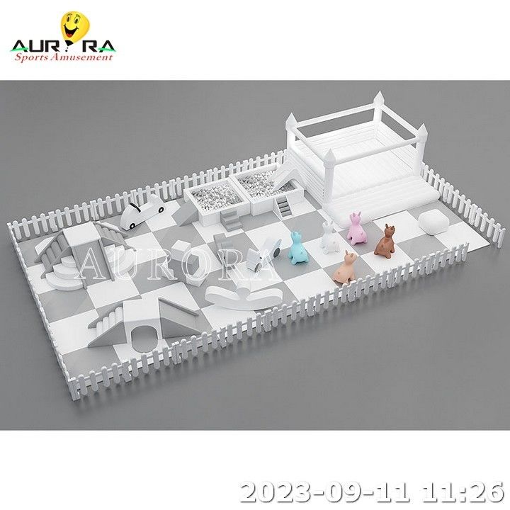 Peralatan Soft Play Putih Dan Abu-abu Untuk Anak-anak Mobile Play Area Sewa Pesta