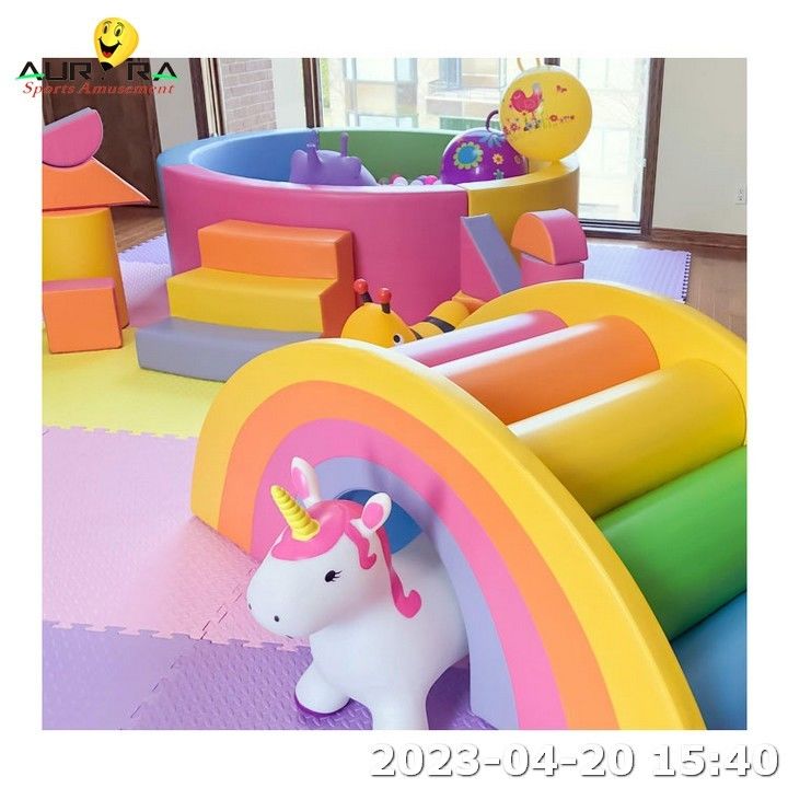 PU Kulit Anak Soft Play Peralatan Blok busa Indoor Play Ground Bola Pit Pool Biru