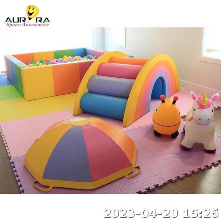 PU Kulit Anak Soft Play Peralatan Blok busa Indoor Play Ground Bola Pit Pool Biru