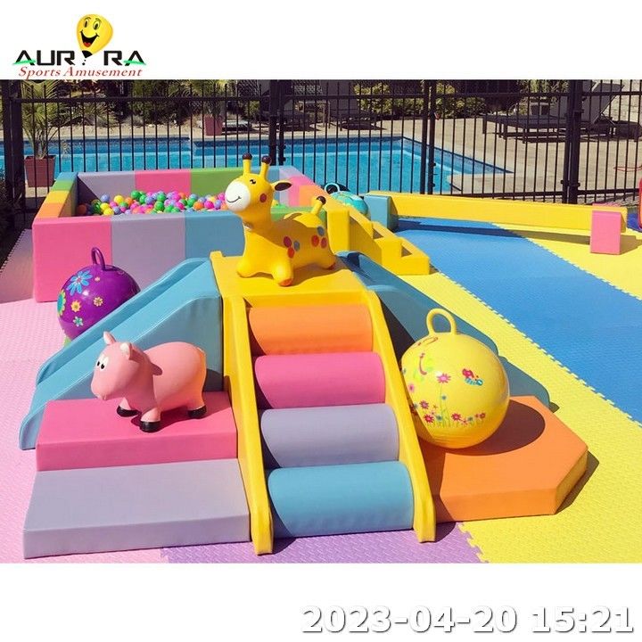 PU Kulit Anak Soft Play Peralatan Blok busa Indoor Play Ground Bola Pit Pool Biru