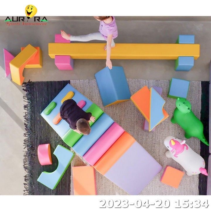 PU Kulit Anak Soft Play Peralatan Blok busa Indoor Play Ground Bola Pit Pool Biru