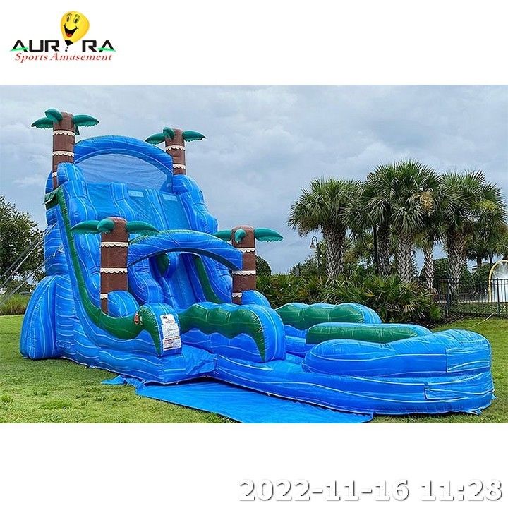 Outdoor Bouncy Inflatable Water Slides Untuk Pool Jumping Kastil Pesta Sewa biru
