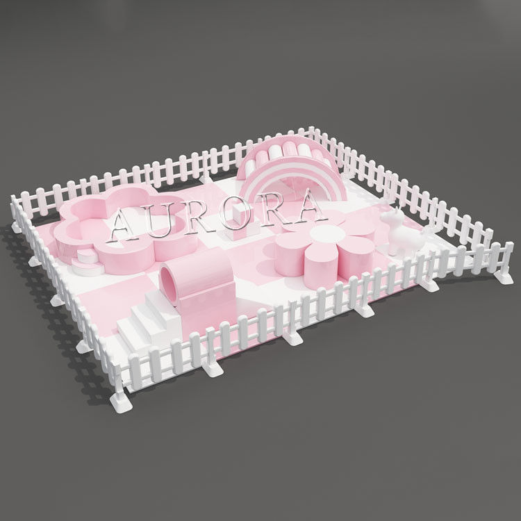 Soft Play Untuk Anak-anak Putih Dan Pink Soft Play Set di Pintu Dan Luar