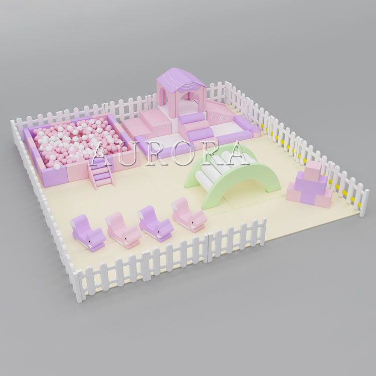 Peralatan Soft Play asli Soft Play Ungu Pink Foam Indoor Soft Play Pagar