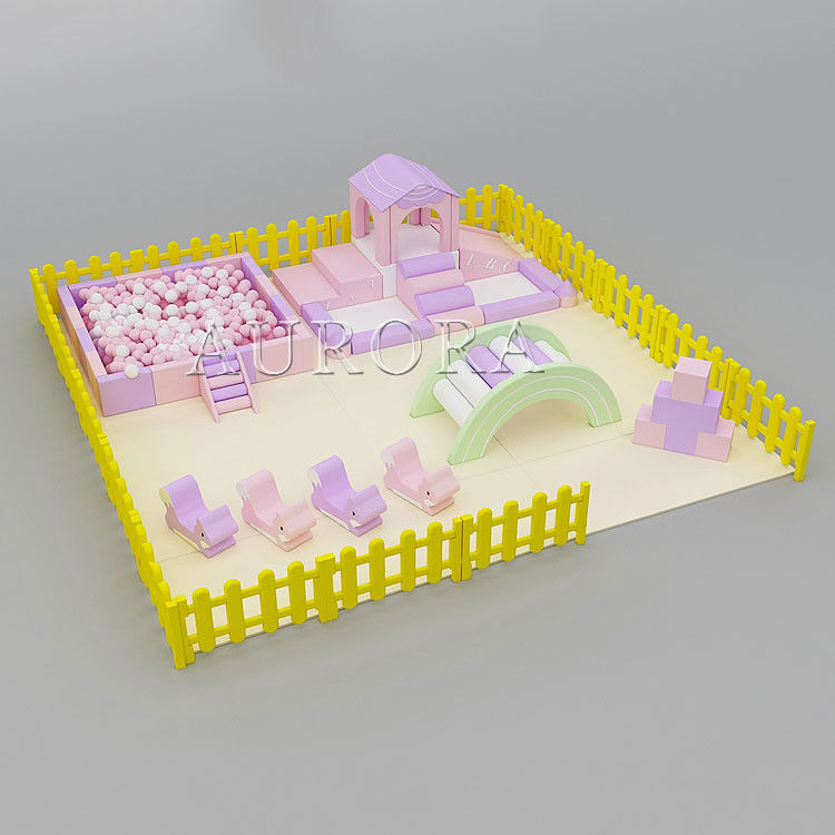 Peralatan Soft Play asli Soft Play Ungu Pink Foam Indoor Soft Play Pagar