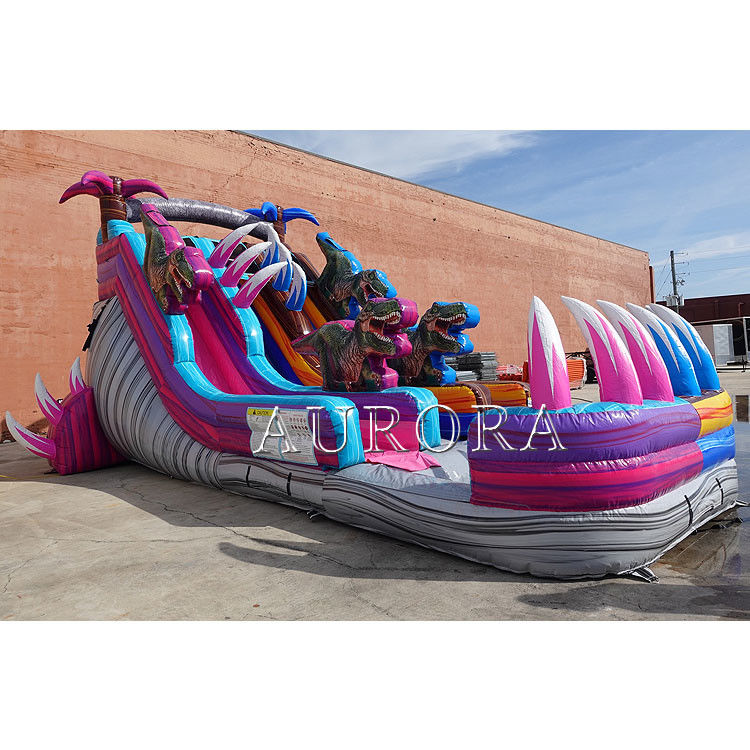 Outdoor Bouncy Inflatable Water Slides Untuk Kolam Renang Ungu Biru Commercial Grade Giant