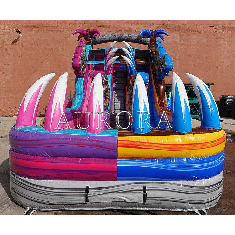 Outdoor Bouncy Inflatable Water Slides Untuk Kolam Renang Ungu Biru Commercial Grade Giant