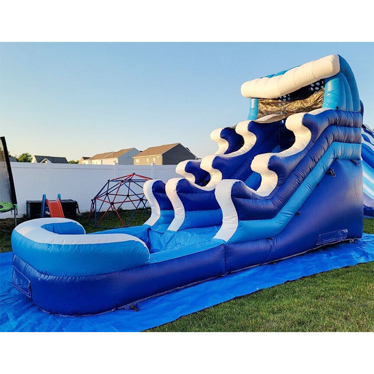 Anak-anak Rental Acara Slide Air Inflatable Untuk Kolam Kolam Kolam Air Wave Biru Dengan Kolam Kolam