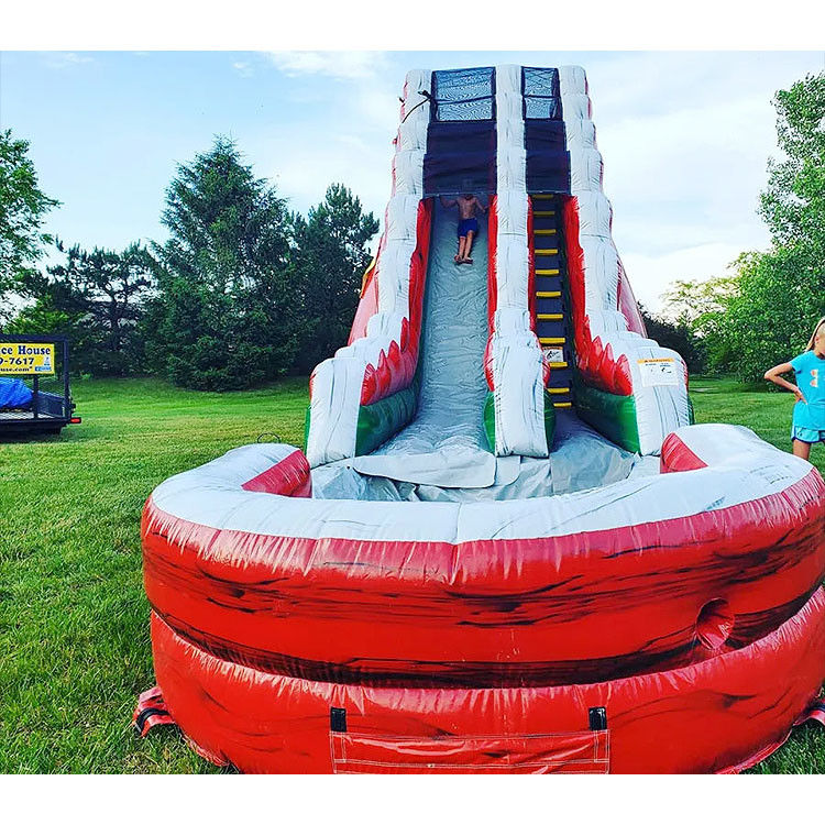 Slide Air Inflatable Komersial Pvc Merah Slide Air Dengan Air Blower Untuk Anak-anak Dewasa
