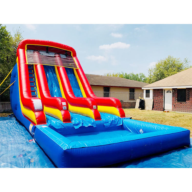 Bouncing Obstacle Inflatable Water Slides Untuk Kolam Renang Double Lane Berwarna-warni Permainan Dewasa