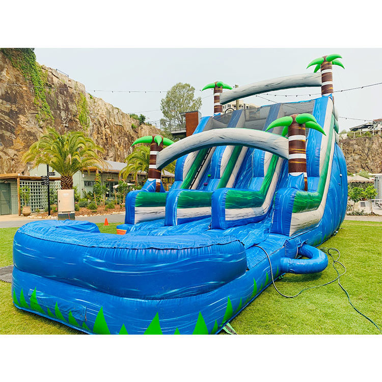 Bouncing Obstacle Inflatable Water Slides Untuk Kolam Renang Double Lane Berwarna-warni Permainan Dewasa