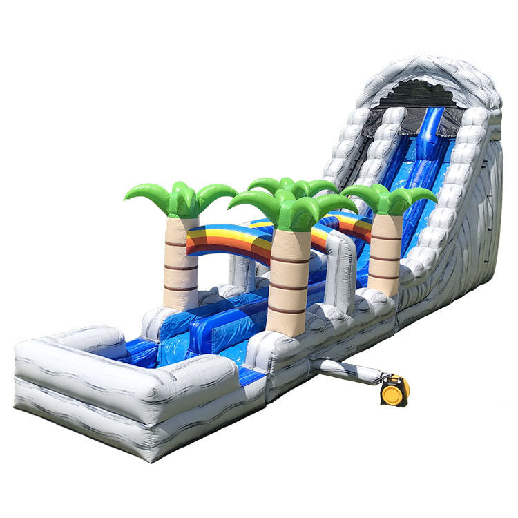 Slide Air Inflatable Murah 24'H Triple Lane Slide Air Tropis Raksasa untuk orang dewasa