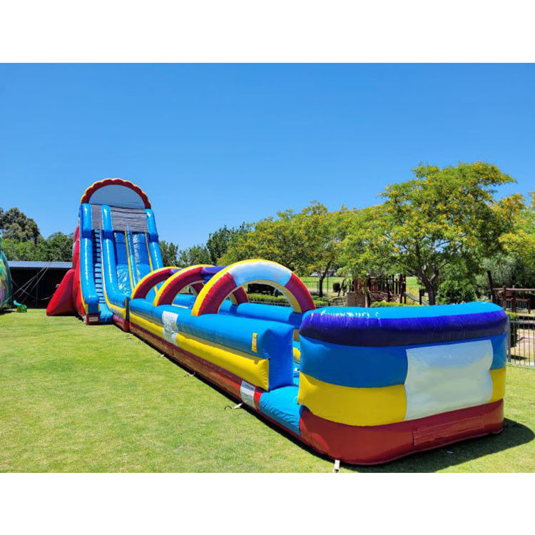 Slide Air Inflatable Murah 24'H Triple Lane Slide Air Tropis Raksasa untuk orang dewasa