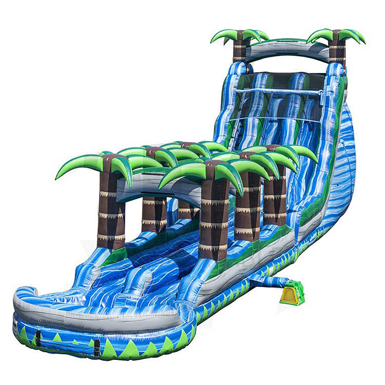 Double Lane Inflatable Slides Air atau Slide Kering Dengan Kolam Renang Untuk Bisnis Pesta