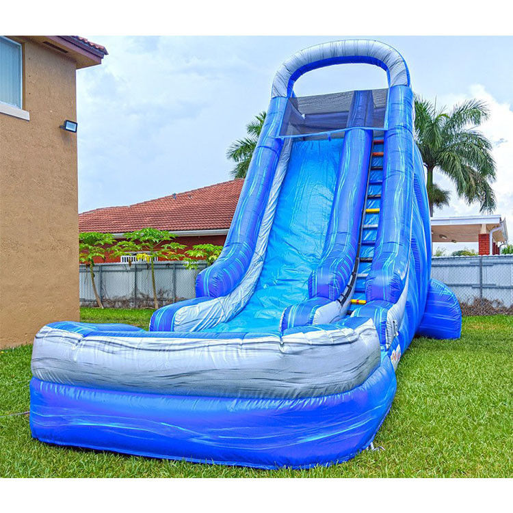 Slide Air Inflatable Dengan Kolam Renang Untuk Anak PVC Blue Backyard Lane Slide Air 22ft